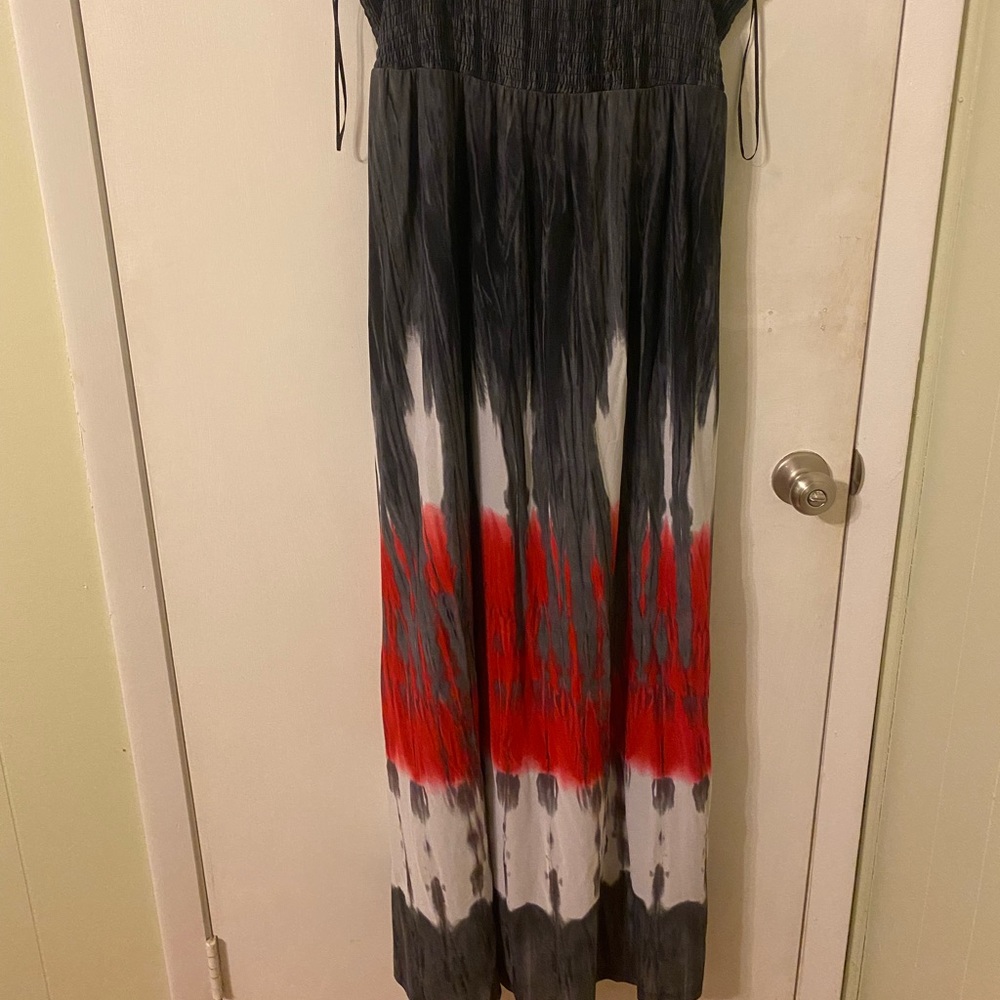 Red, white and black maxi dress